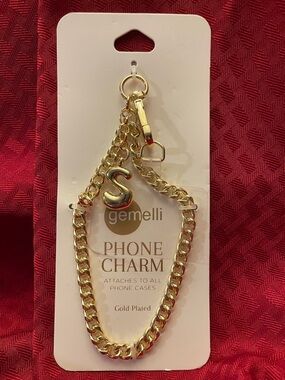 Gemelli Gold Phone Charm with 'S' Initial - Gold Plated Chain